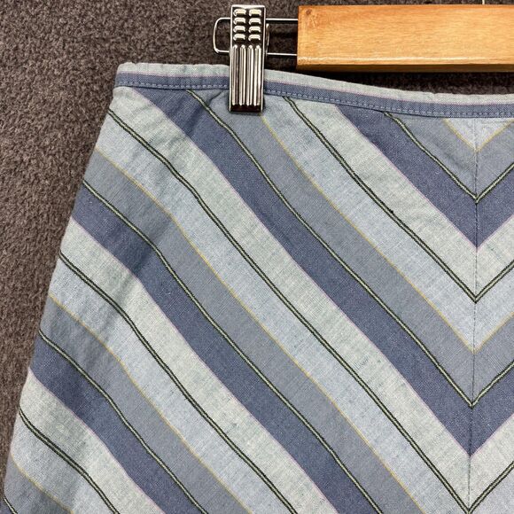 GAP Skirt Womens 6 Blue White Chevron Stripe Linen Cotton A Line Pockets Summer - Picture 2 of 14